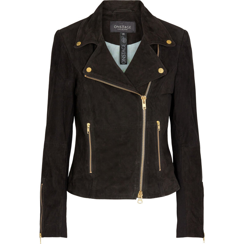 ONSTAGE COLLECTION Suede Jacket with gold zipper Jacket Black